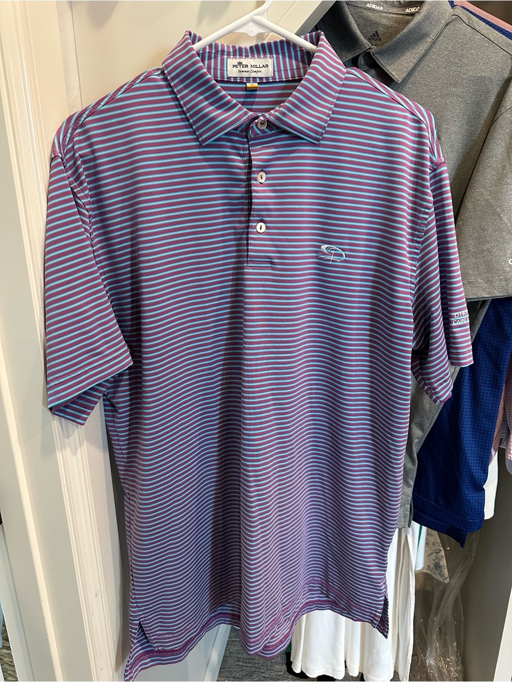 Peter Millar Lavender and Light Blue Striped Performance Polo